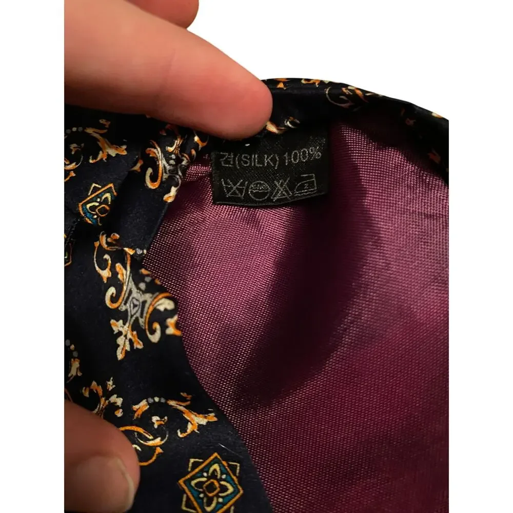 Dandy Cravatte‎ Italy 100% Silk Ornate Medallion Necktie Navy Gold